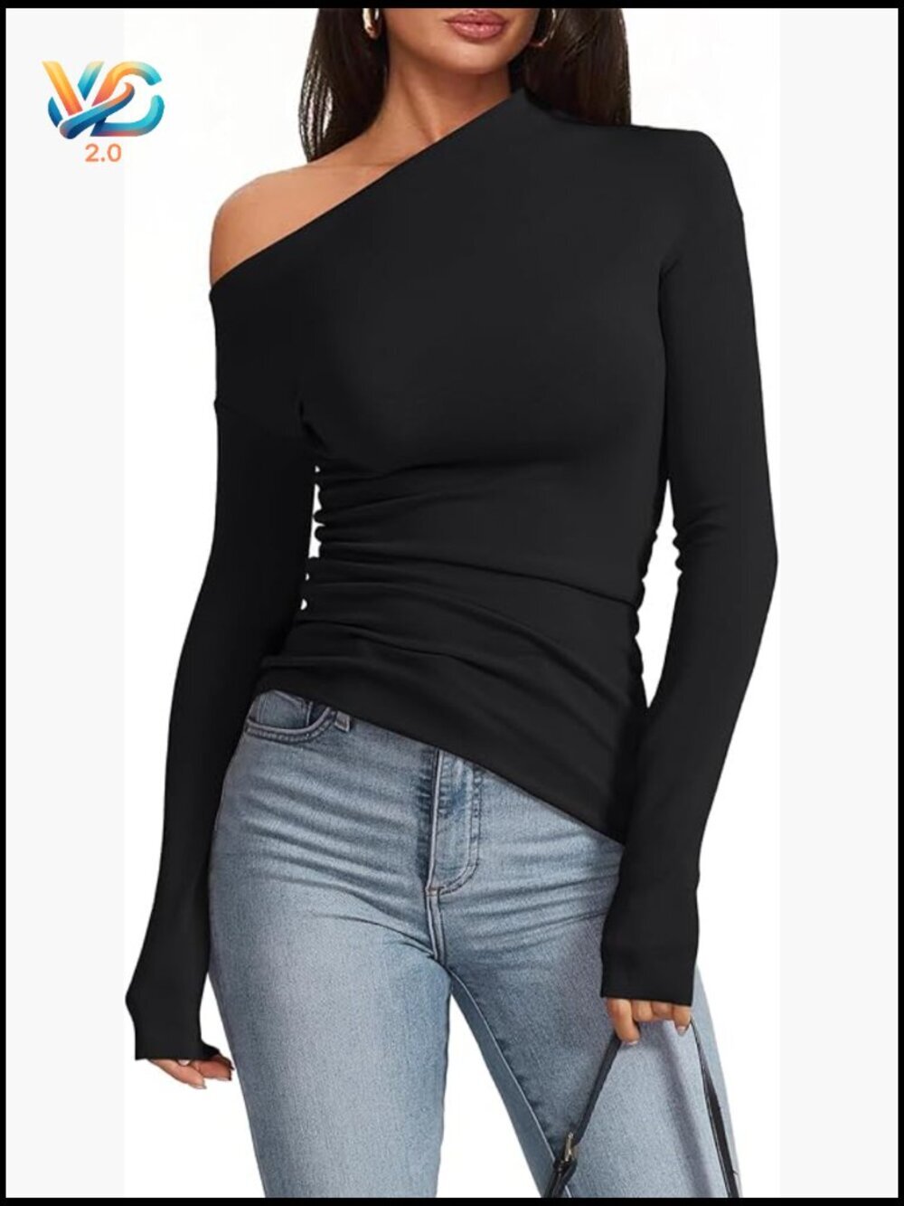 Off Shoulder Long Sleeve Ruched Going Out Top Asymmetrical Slim Fit Chunky Knit